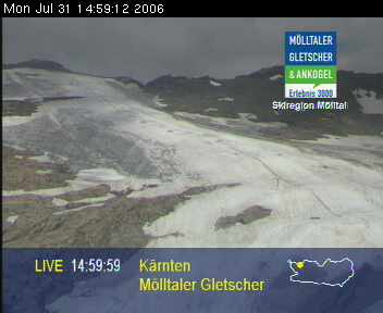 Mölltal vom 31.7.2006. Auch hier wird die Piste immer schlechter, vor allem die linke Abfahrt erscheint schon recht aper.