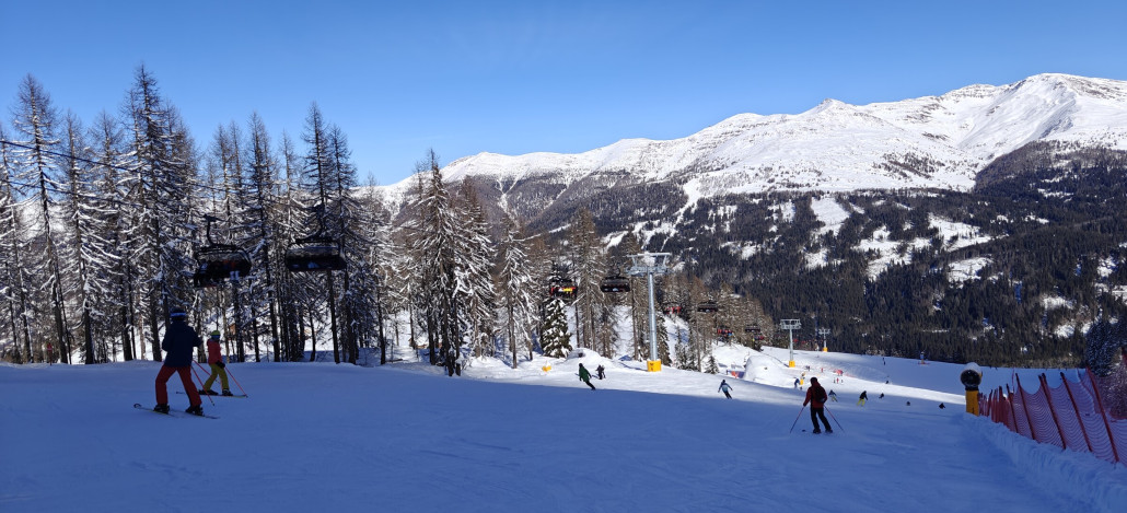 die neuen Pisten sind lässig geworden, allerdings tiefster Schatten hier, dementsprechend knackig kalt ists hier.
