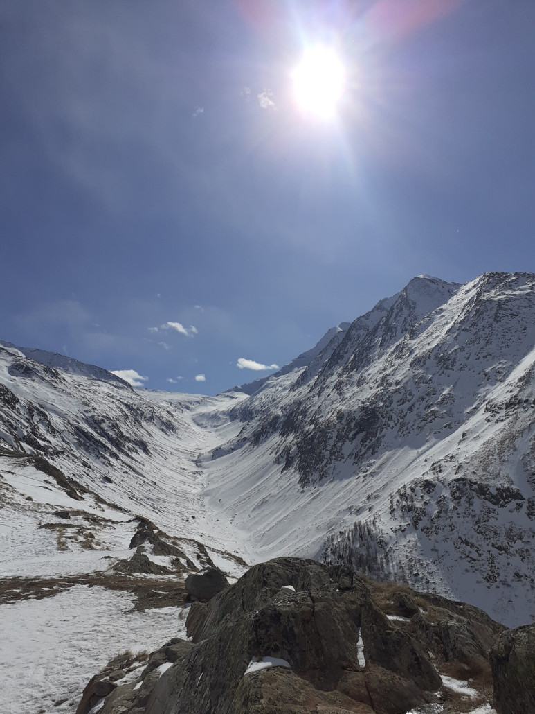 Auf Heidbodme. Blick ins Furggtal mit Antronapass und Stellihorn