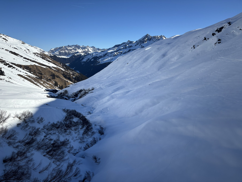 Rechts neben der Haifischflosse-Büsche erkennt man den Standort der neuen Talstation