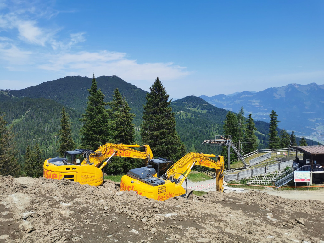 Selbst hier oben, werden die Bagger fürs Wochenende schön hingestellt.