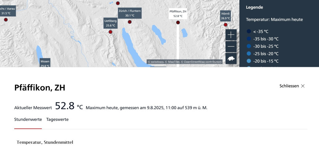 Screenshot Bundesamt für Meteorologie und Klimatologie