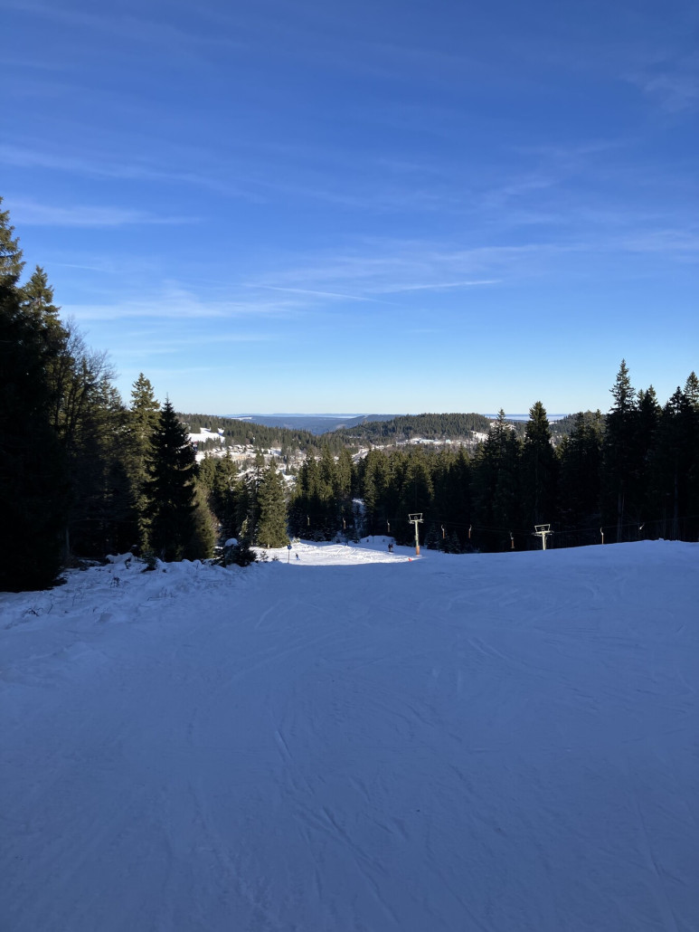 Blick Richtung Schwaben. Ohne Sonne wurden die eisigen Stellen wenigstens griffiger