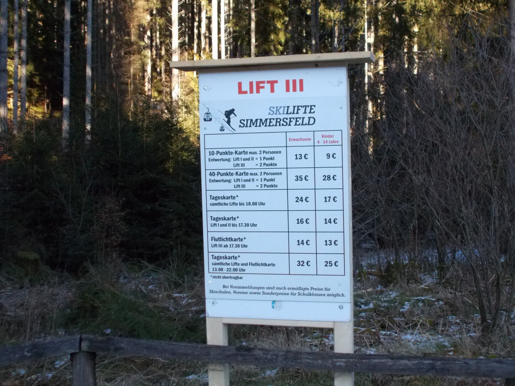 Die Preistafel, hier geht es noch human zu