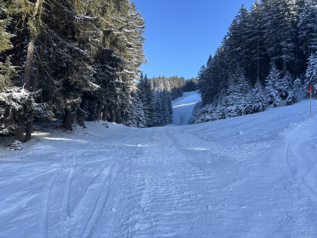 Sprung zur Talabfahrt. Nächster in der Öffnungsprio ist die rote 4. beschneit wurde schon, jetzt nur noch den Schnee verteilen