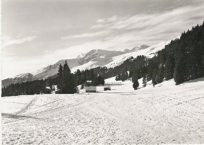 Blick von der Bergstation Brambrüesch zur Malixeralp. Jahr 1958