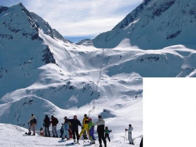 Sektor Grand Col im Zoom, der zweithöchste Bereich von Les Arcs, 2830 m. hoch, Nordwesthang