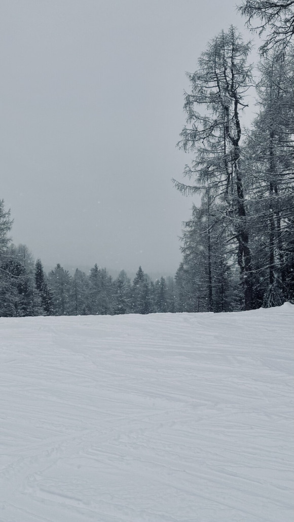 Santa Croce, beim Ausstieg von der Sektion 2<br />Pisten dort am Samstag fast einsam mit einer Neuschneeauflage