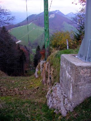 WBB-Skilft Röti mit neu gestrichenen und älteren Stützen; weiter unten die Zwirbelkurve