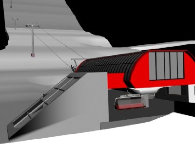 hier bereits die Station und Bahnhofsabfahrt aufgebaut (Seil bereits montiert)