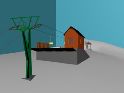 Nun zu Seilbahn: Bergstation mit Y-Stütze