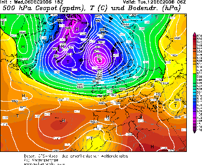 Typisch Zonale ausrichtung, mit starkem Islandtief und windigem Westwindwetter, wie wir es wahrscheinlich anfang nächster Woche wieder erhalten.