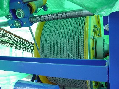 Winde Rettungsgondel. Zur Zeit noch im Handbetrieb.