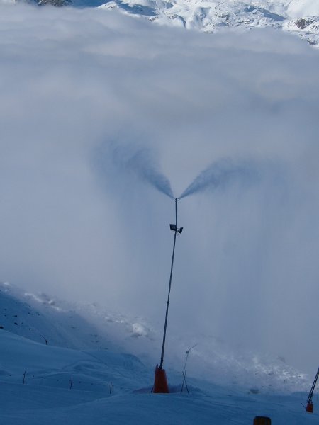 Snow gun in action on Corvatsch