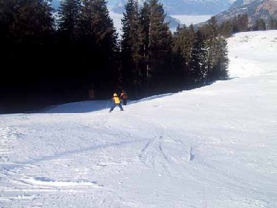 Piste, die zur Mittelstation führt.