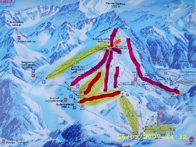 Alle rot gekennzeichnete Lifte und Bahnen waren in Betrieb