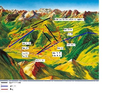 Für alle, die das Gebiet nicht so kennen habe ich mal die Sommer Panoramakarte genommen und versucht das in etwa einzuzeichnen, wie Lifte und weg da gehen, sollte in etwa passen: