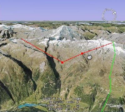 Grï¿½n eingezeichnet: Die 4 Hauptbahnen von der Lauchernalp<br />Rot eingezeichnet: Bahn von der Gitzifurgge bis zum Hockenhorngrat, wobei ich Zwischenstation anstatt auf den Lï¿½tschenpass runter zur Kummenalp gesetzt habe.