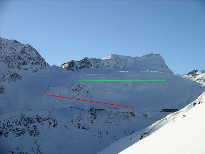 Rot der neue Schiweg, grün der obere