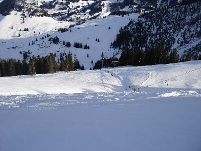 Blick auf den oberen Teil des Skigebietes von der Homad