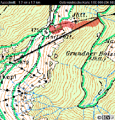 Möglicher Trassenverlauf der 8CLD samt (roter?) Piste.