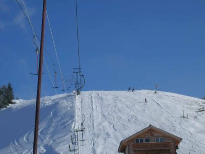 Sicht auf den Steilhang. Rechts sieht man die Skipiste.