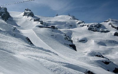 Blick aus der KSB Laubersgrat auf Titlis und Pisten