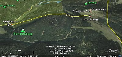 Seitenprofil. Da sieht man auch das steile Gefälle nach dem Berg