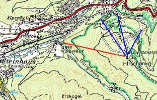 Rot die geplante Bahn, blau die bestehenden!