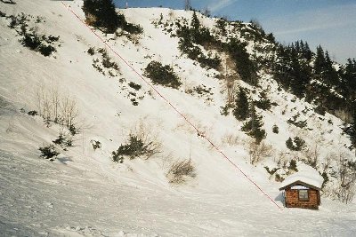 Liftwarthäusle SL Längenfelder II mit Trasse. War ein Tellerlift.