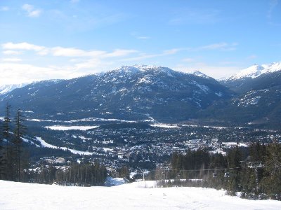 Talabfahrt Blackcomb mit Excalibur-Gondola und dem Ort Whistler