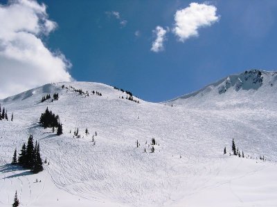 Linker Bereich der Flute Bowl - nur per Aufstieg erreichbar, deshalb teilweise noch nicht zerfahren