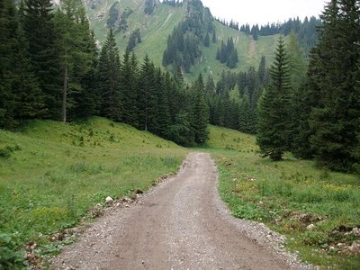 Piste im Winter, im Sommer der Weg für die Baustellenfahrzeuge bis zur Bergstation