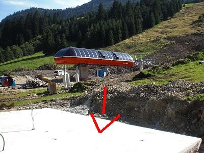 Rot markiert den Standpunkt des Zukünftigen Kassahäuschens