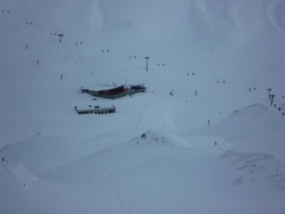 Blick von Mindersabfahrt auf Masnerhütte