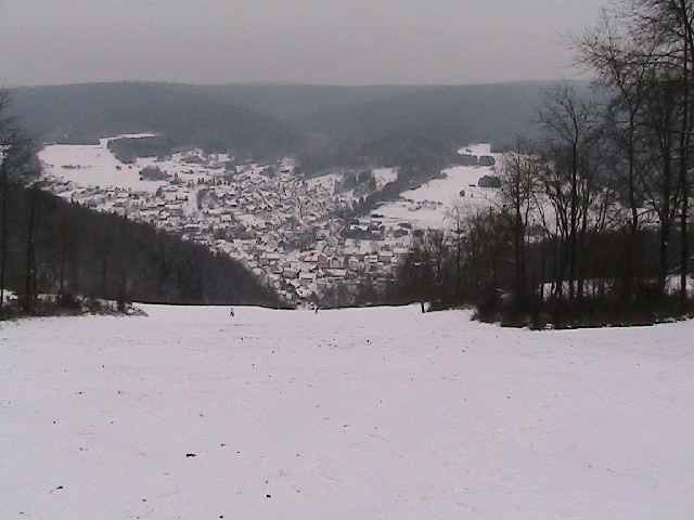 Piste in Frammersbach von oben, rechts der Lift