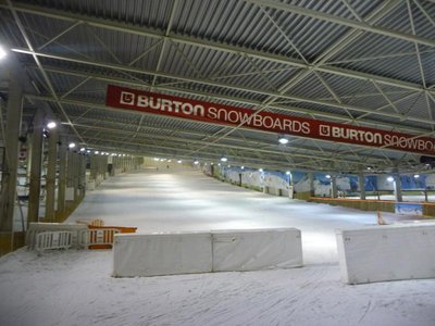 Die Piste für den Publikumsschilauf in der Früh von unten ausgesehen