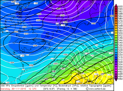 Wetterkarte von Freitag 12 Uhr für Dienstag 12 Uhr, das Tief ist 'verschwunden'