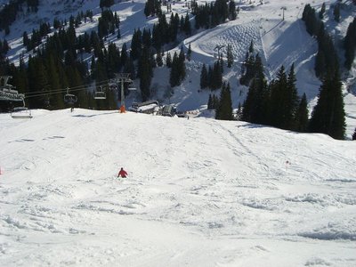 Auf der Fahrt von Mellau nach Damüls am Nachmittag. Immerhin wurde hier seit dem letzten Jahr Beschneiungstechnisch nachgerüstet.