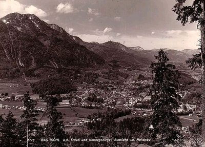 Blick auf Ischl und die Katrin mit der Seilbahntrasse (Anfang der 60er Jahre)