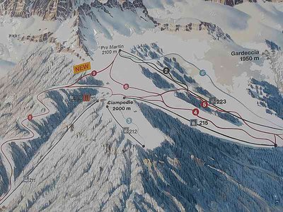 Pistenplan mit neuer Piste von Pra Martin Richtung Vigo.