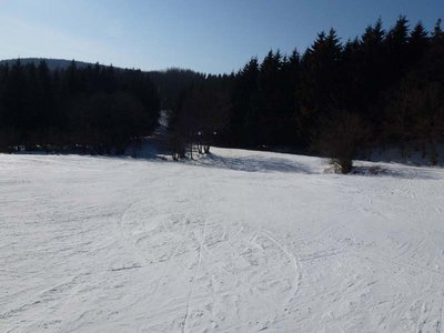 Waldabfahrt links außenrum; variabel mit kurzen Hängen und Ziehwegpassagen