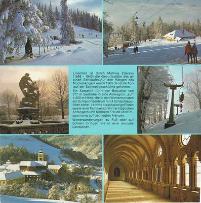 Seite mit einigen Bildern. Rechts oben der Lift, der seine Talstation bei der Klosteralm hatte, und erst einige Jahre nach den anderen abgebaut wurde.