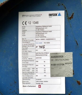 Schild an der Seiltrommel beim Quickjet