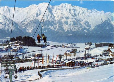 Glungezerbahn Talstation Tulfes Zweiersessellift Sektion 1 , noch ohne Gebäude, Ende 60er, Anfang 1970er Jahre