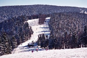 Pungart - Piste im unteren Teil, gute blaue Carvingpiste, dahinter der kurze Babylift Sedlo (1. Lift von links im Panorama).