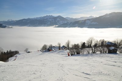 Fahrt in den Nebel auf der Areit-Abfahrt