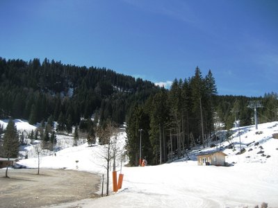 Pistenende Lyra-Abfahrt - definitiv mehr Schnee als Anfang Dezember...