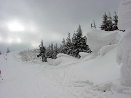 Schneeverwehungen ca. 5m hoch
<br />auf der Abfahrt zum Schneidlift