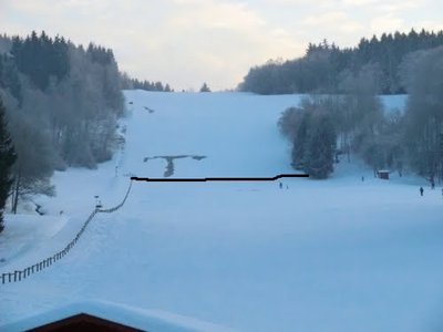 Die Skipiste geht bis zu schwarzen Linie